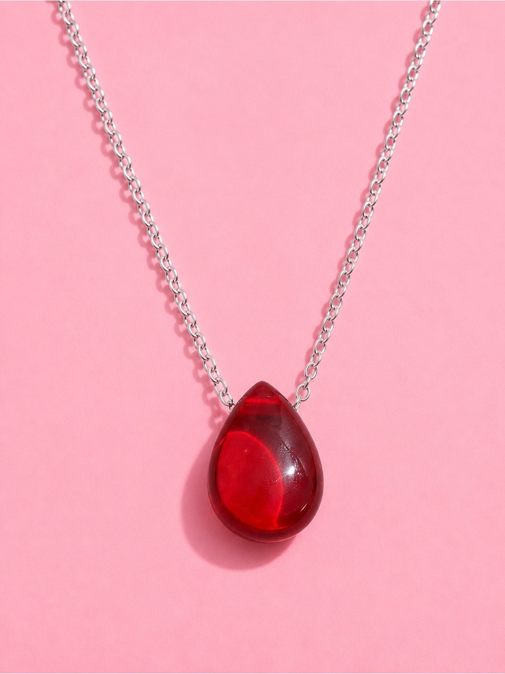 Red Ruby Teardrop Silver Pendant Necklace